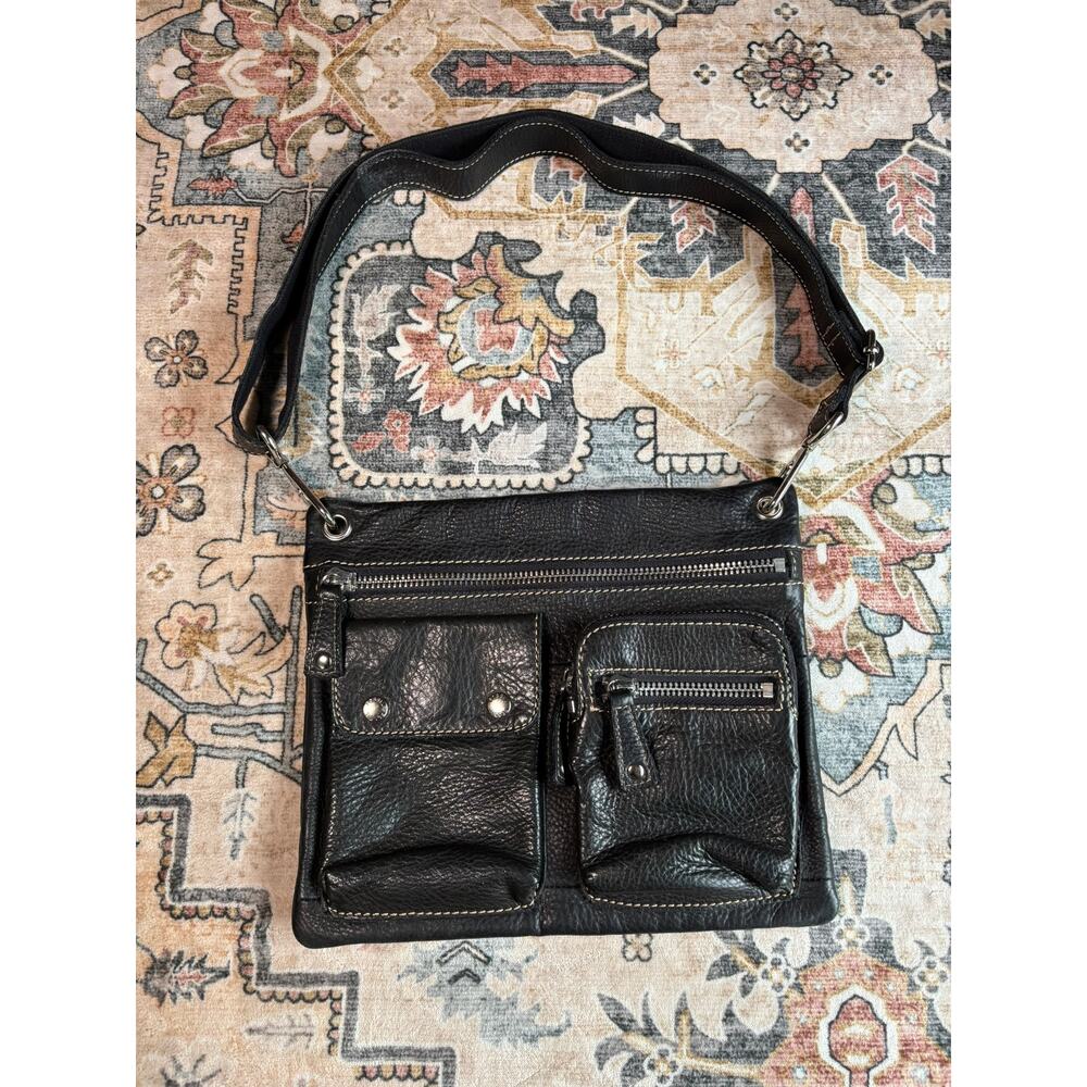 Vintage Fossil Rocker Black Leather Crossbody Purse Punk Motorcycle Shoulder Bag